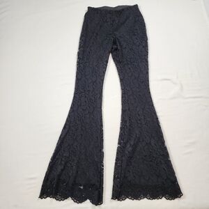 NWT Vertigo Collection Black Floral Lace Flare Leg Stretch Pants Small